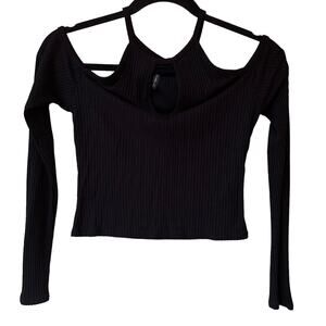 noble u black cut out long sleeve top women small